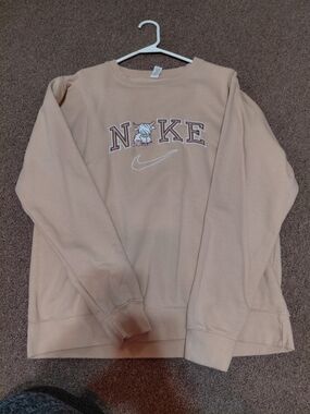 Nike Tan Crewneck Sweatshirt with Embroidered Logo